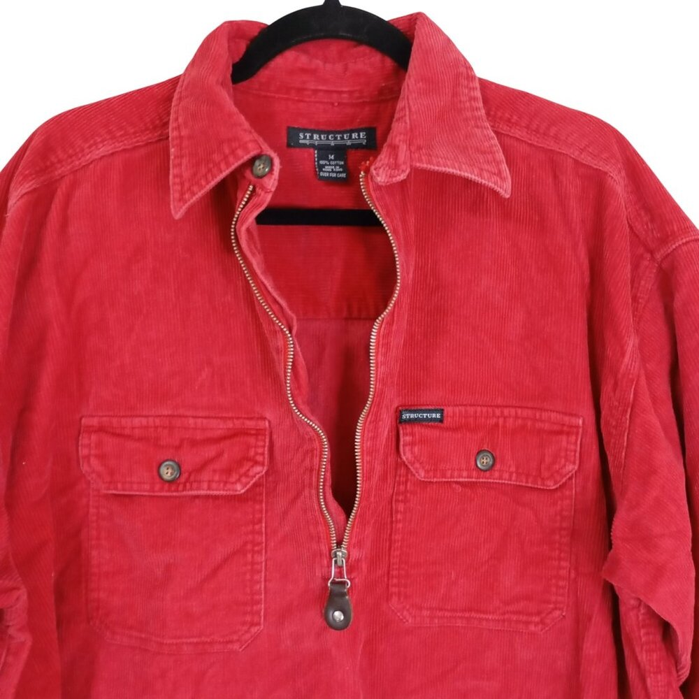 Vintage Structure Red Corduroy Half-Zip Shirt Jacket Size M Long Sleeve Casual - Picture 4 of 10